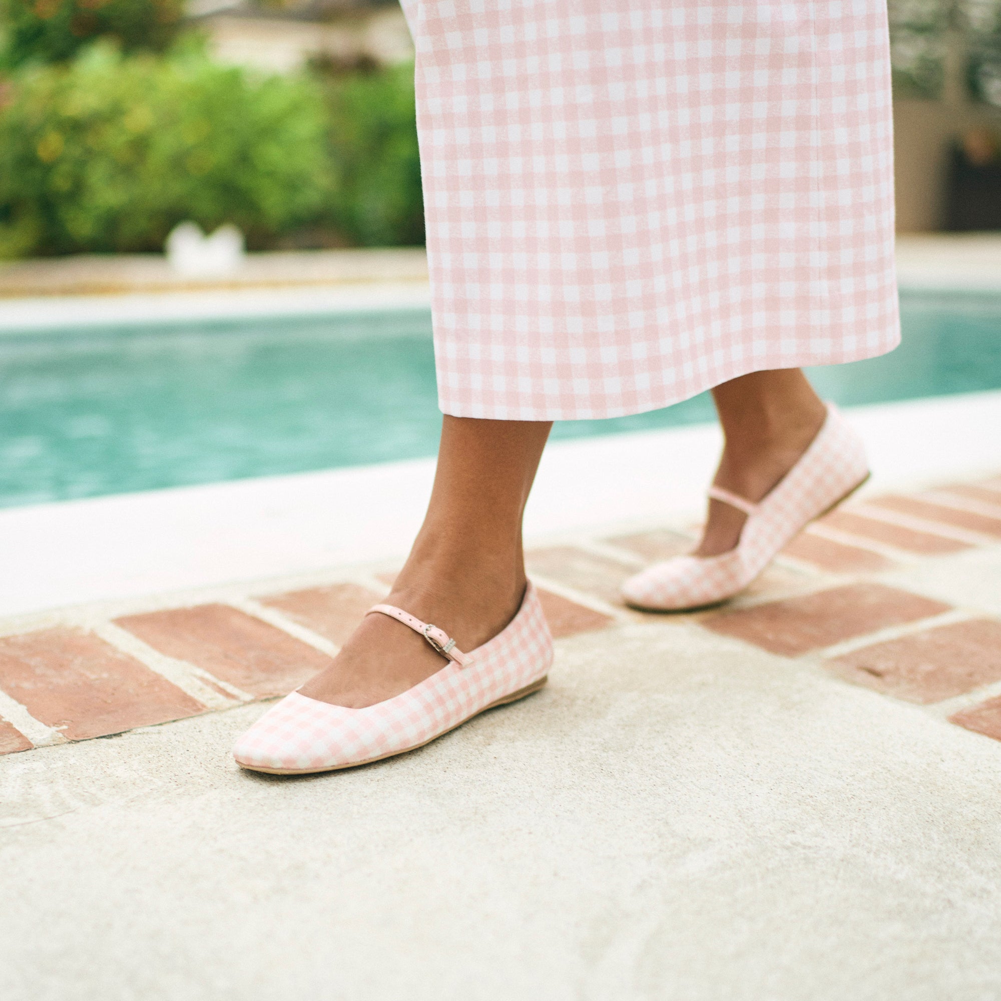 REYES X BYRDIE GOLF BALLET FLATS PINK PLAID GINGHAM - Image 2