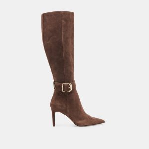KINZY WIDE CALF BOOTS DK BROWN SUEDE - re:vita