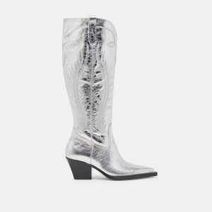 RYATT EXTRA WIDE CALF BOOTS SILVER DISTRESSED LEATHER