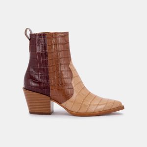 SERNA BOOTIES BROWN MULTI CROCO PRINT LEATHER - re:vita