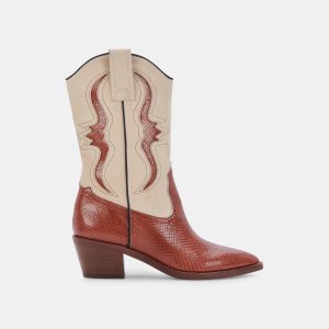 SUZZY BOOTS BROWN EMBOSSED LEATHER - re:vita