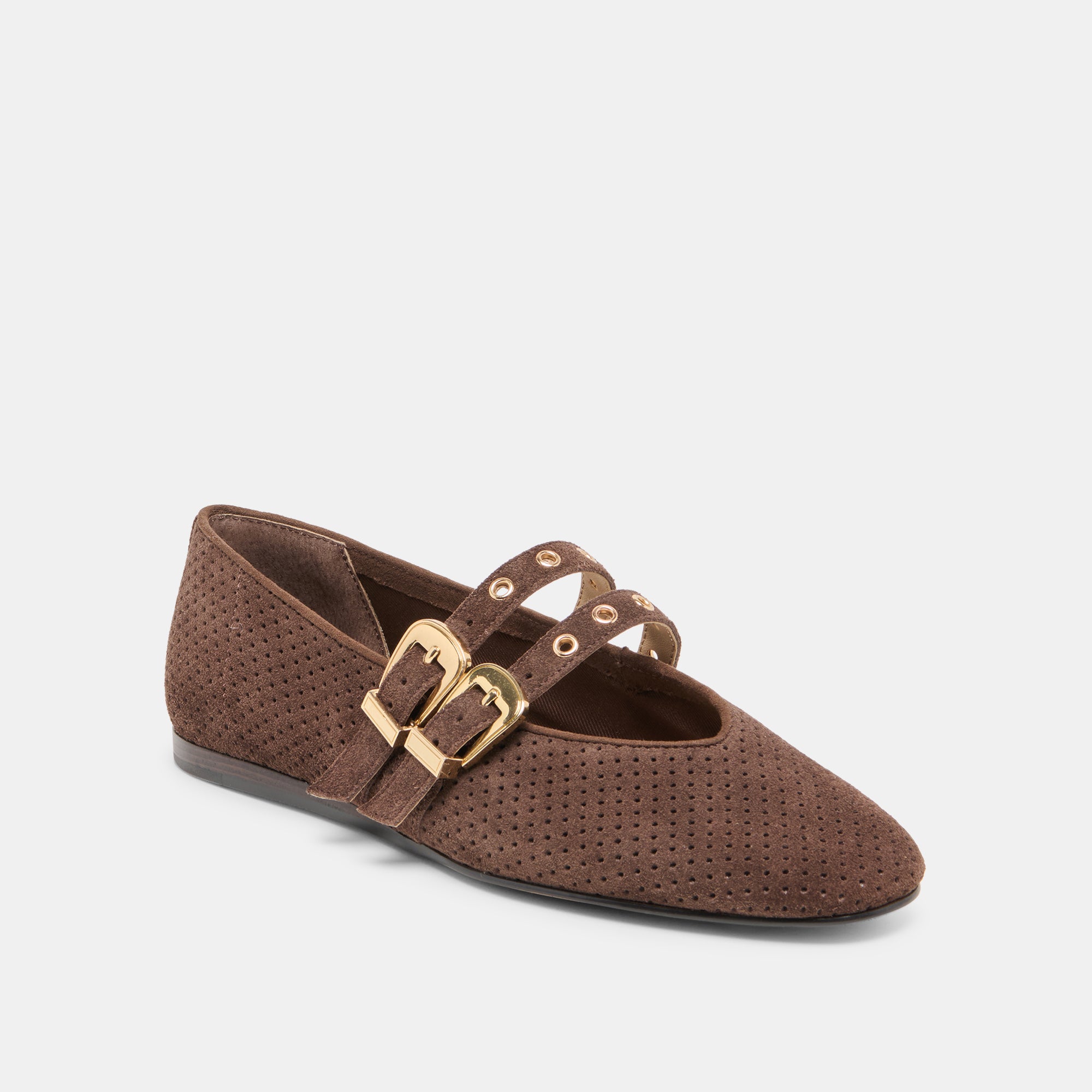 BAYLEE GROMMET BALLET FLATS DK BROWN PERFORATED SUEDE - Image 3