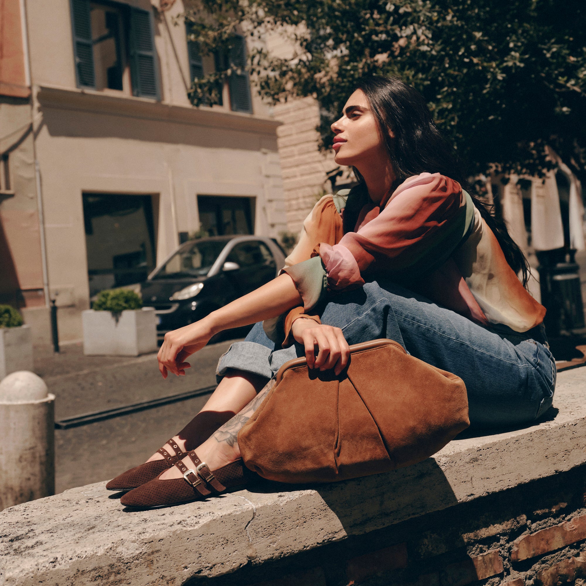 BAYLEE GROMMET BALLET FLATS DK BROWN PERFORATED SUEDE - Image 4