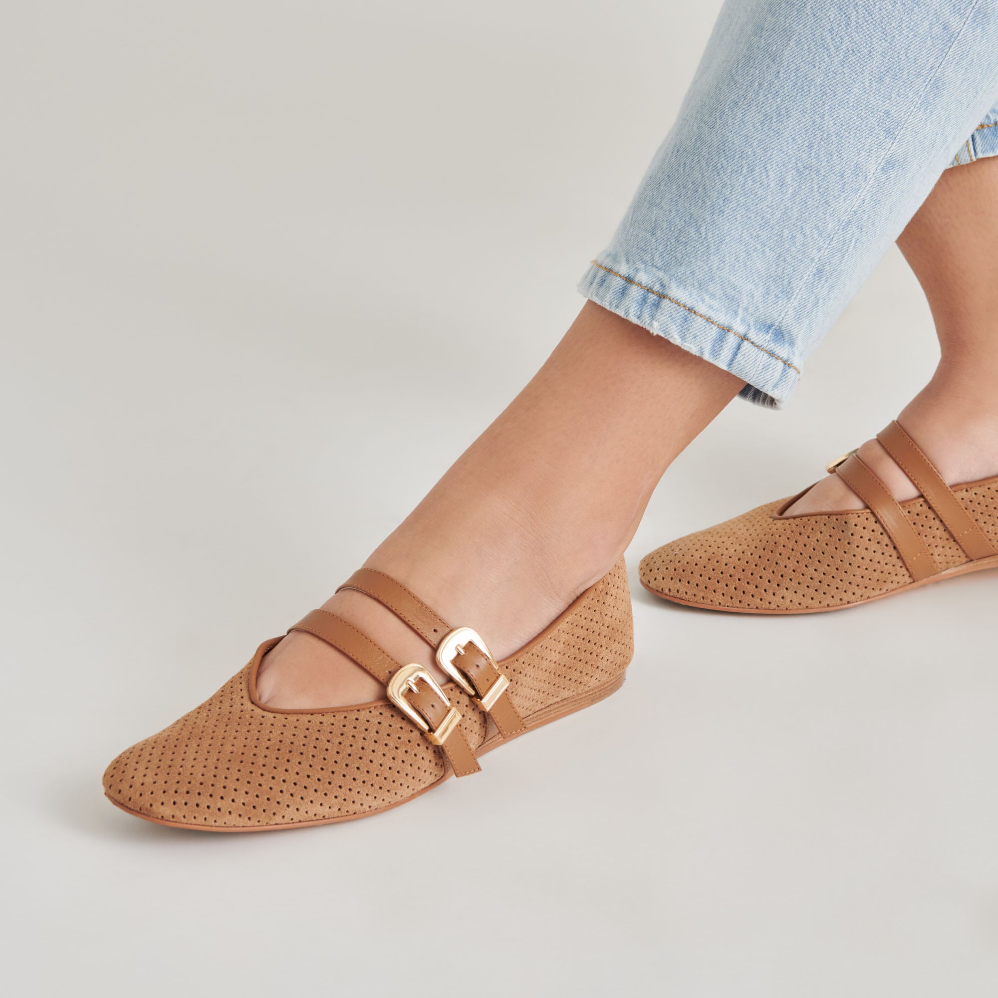 BAYLEE BALLET FLATS PECAN PERFORATED SUEDE - Image 2