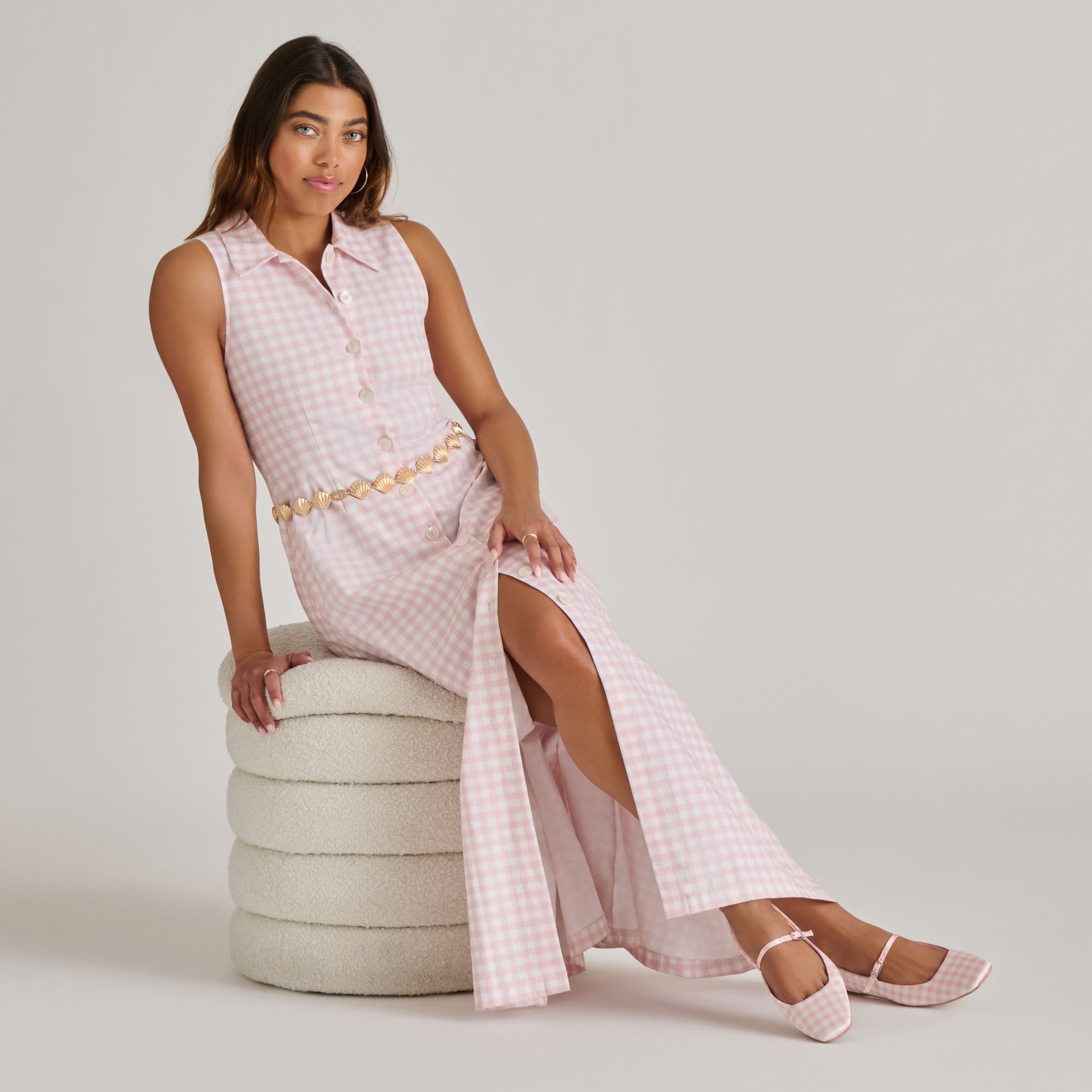 REYES X BYRDIE GOLF BALLET FLATS PINK PLAID GINGHAM - Image 5