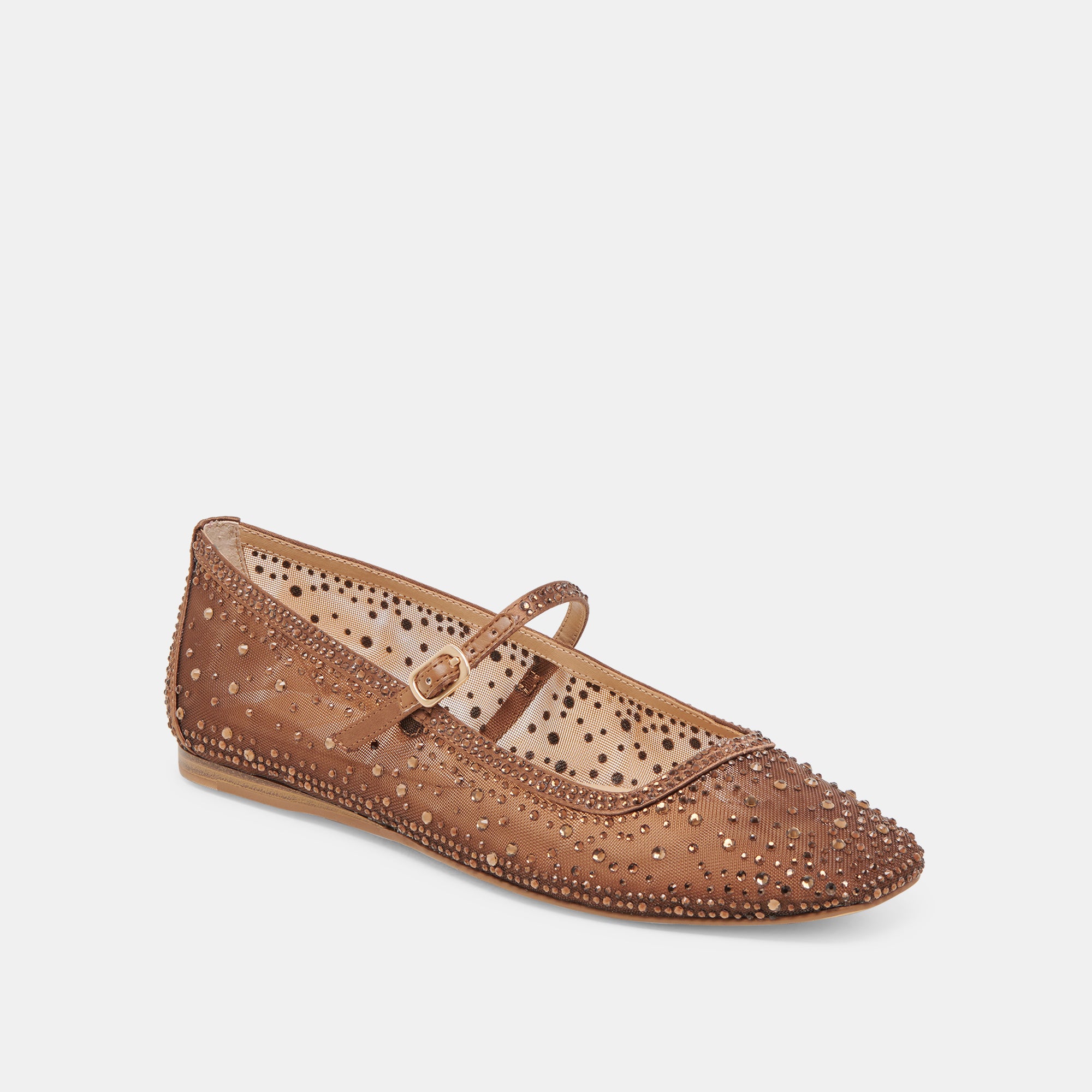 REYES CRYSTAL BALLET FLATS MID BROWN MESH - Image 2