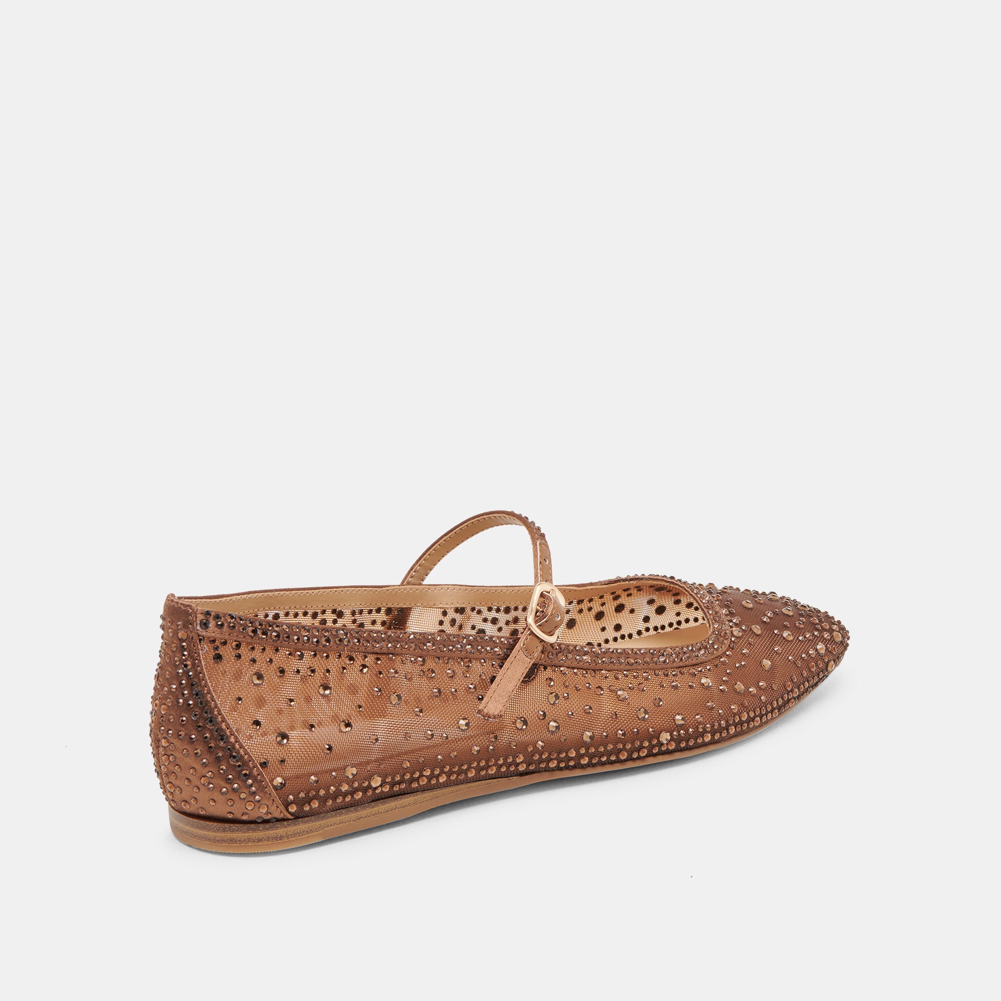 REYES CRYSTAL BALLET FLATS MID BROWN MESH - Image 3