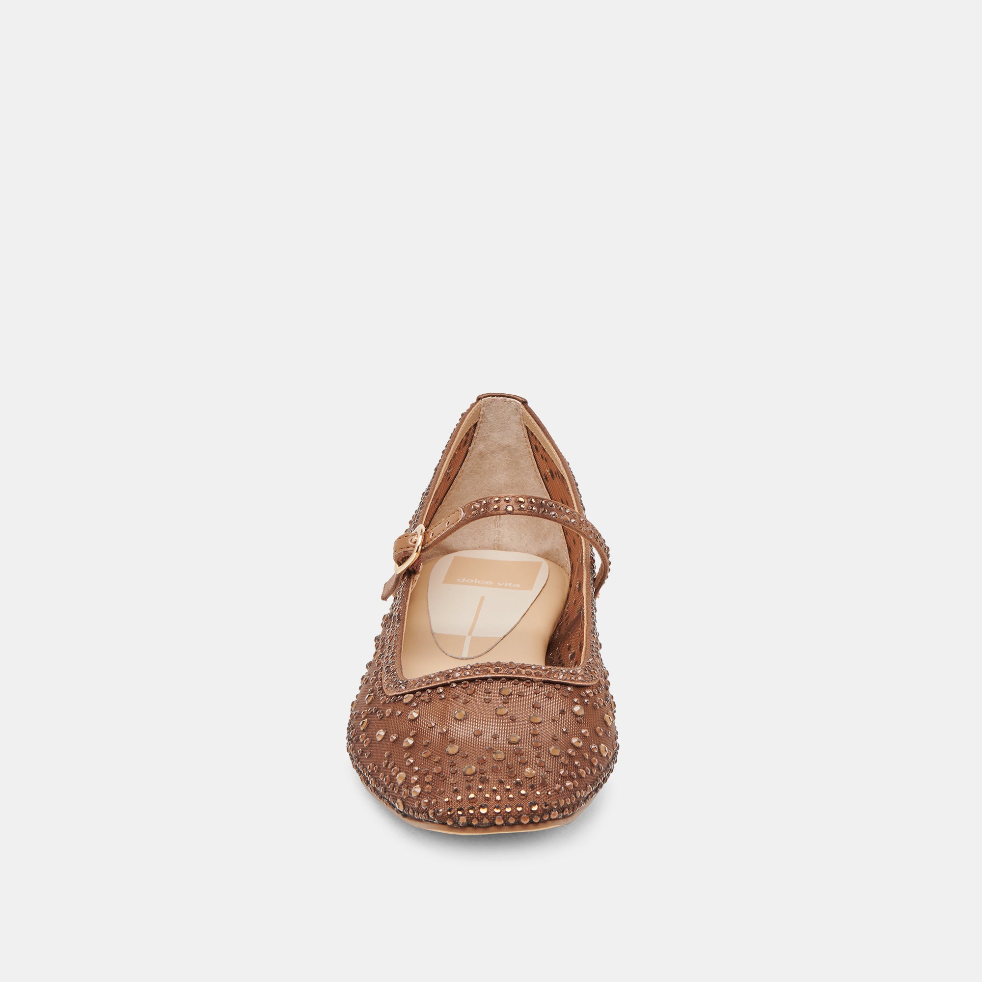 REYES CRYSTAL BALLET FLATS MID BROWN MESH - Image 6