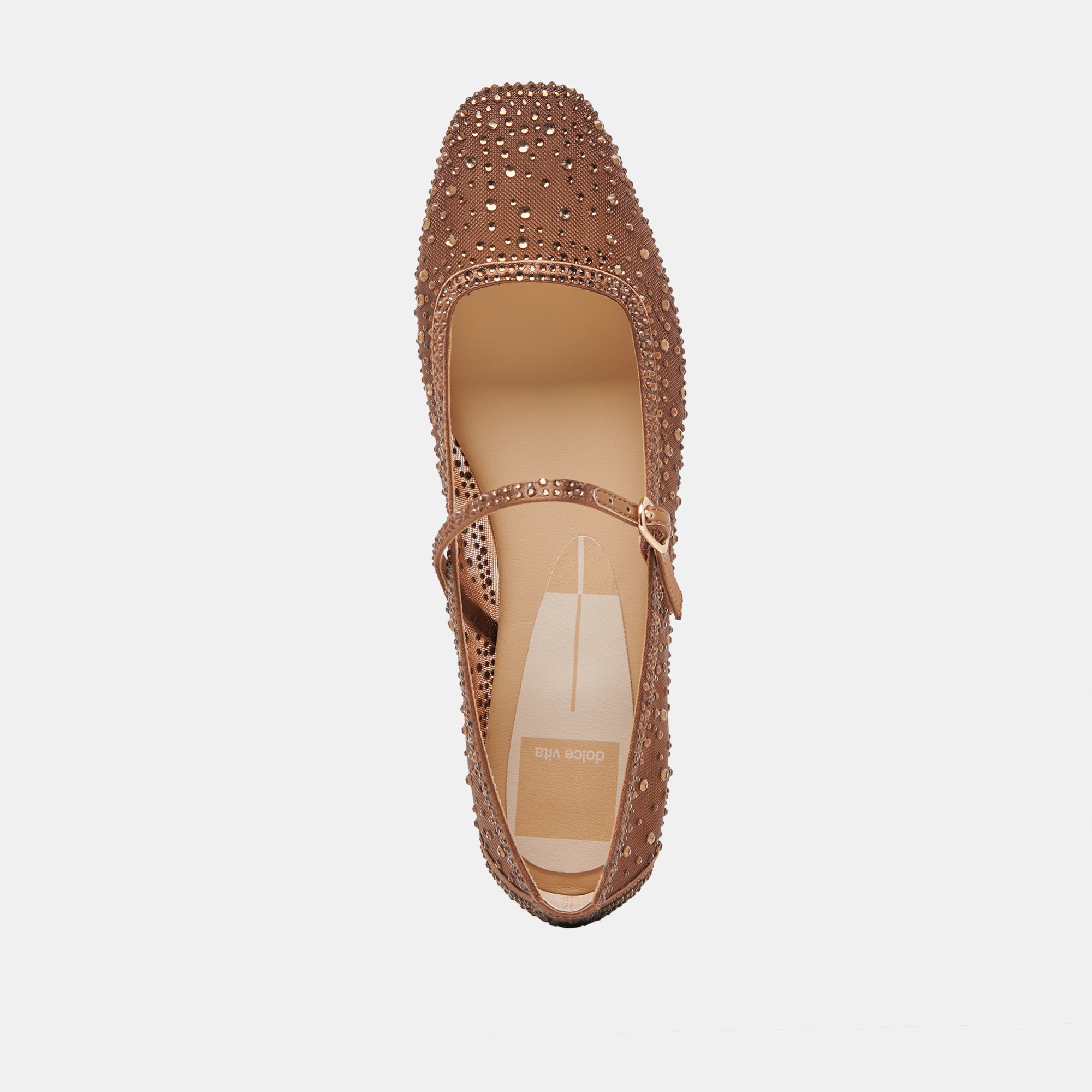 REYES CRYSTAL BALLET FLATS MID BROWN MESH - Image 8