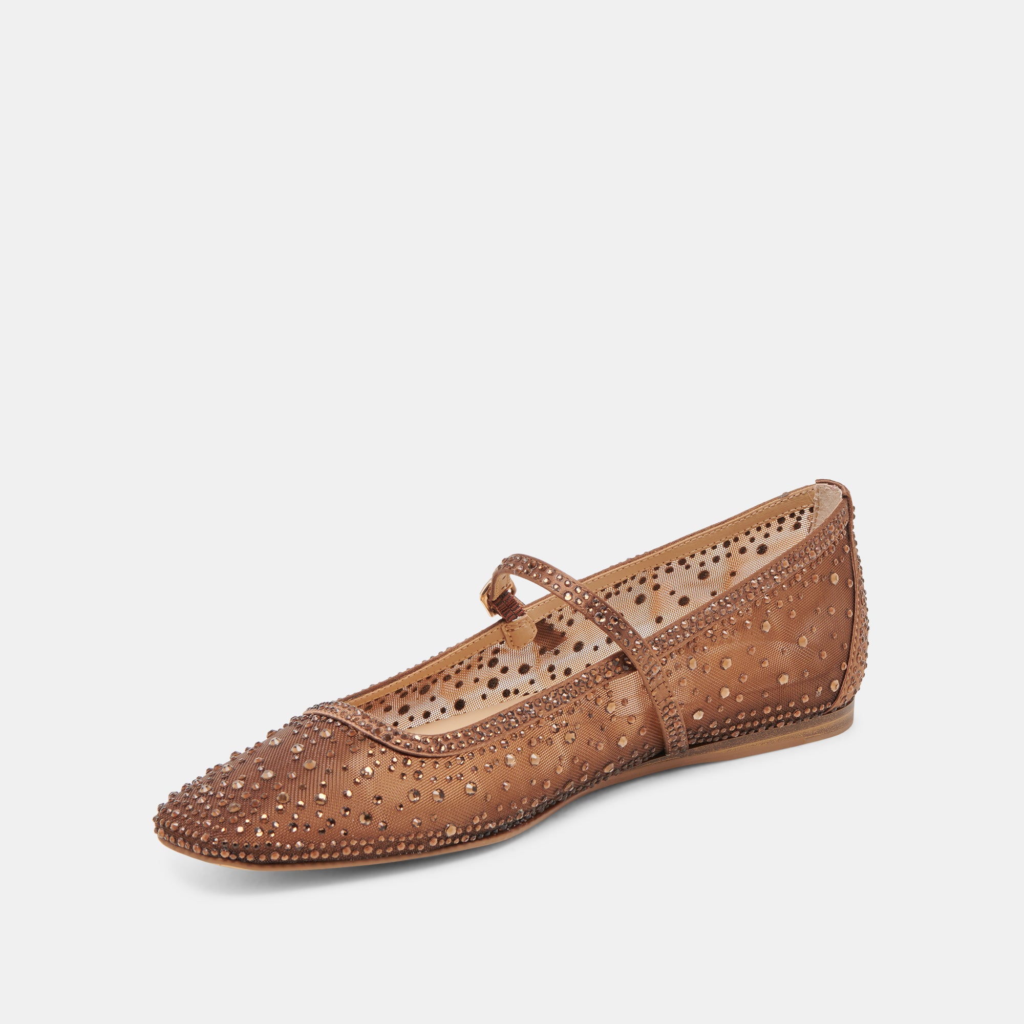 REYES CRYSTAL BALLET FLATS MID BROWN MESH - Image 4
