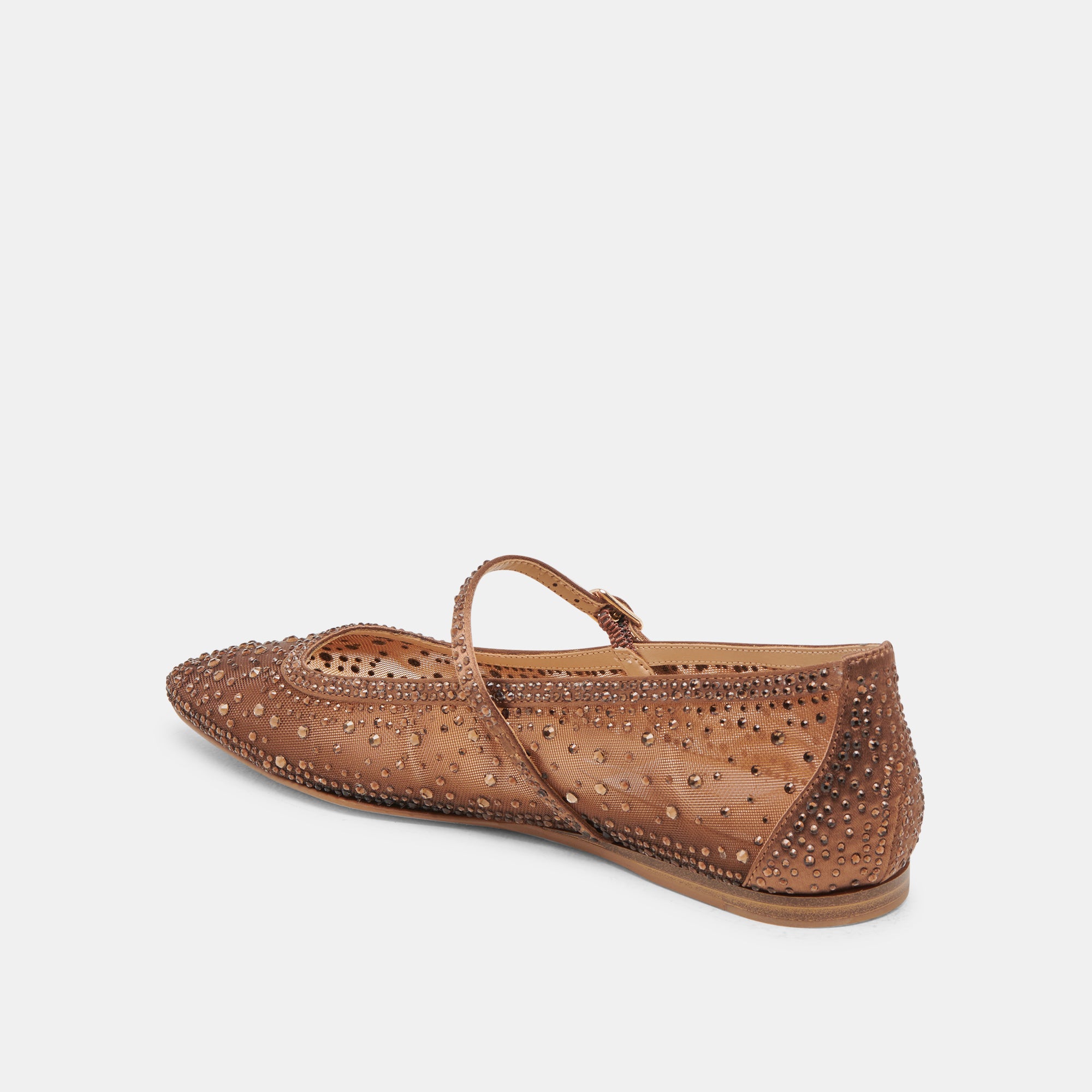 REYES CRYSTAL BALLET FLATS MID BROWN MESH - Image 5