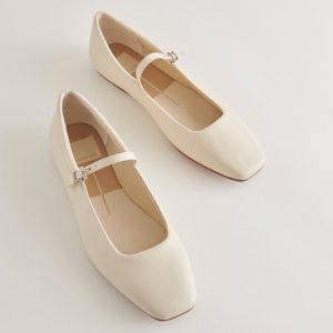REYES WIDE BALLET FLATS IVORY LEATHER