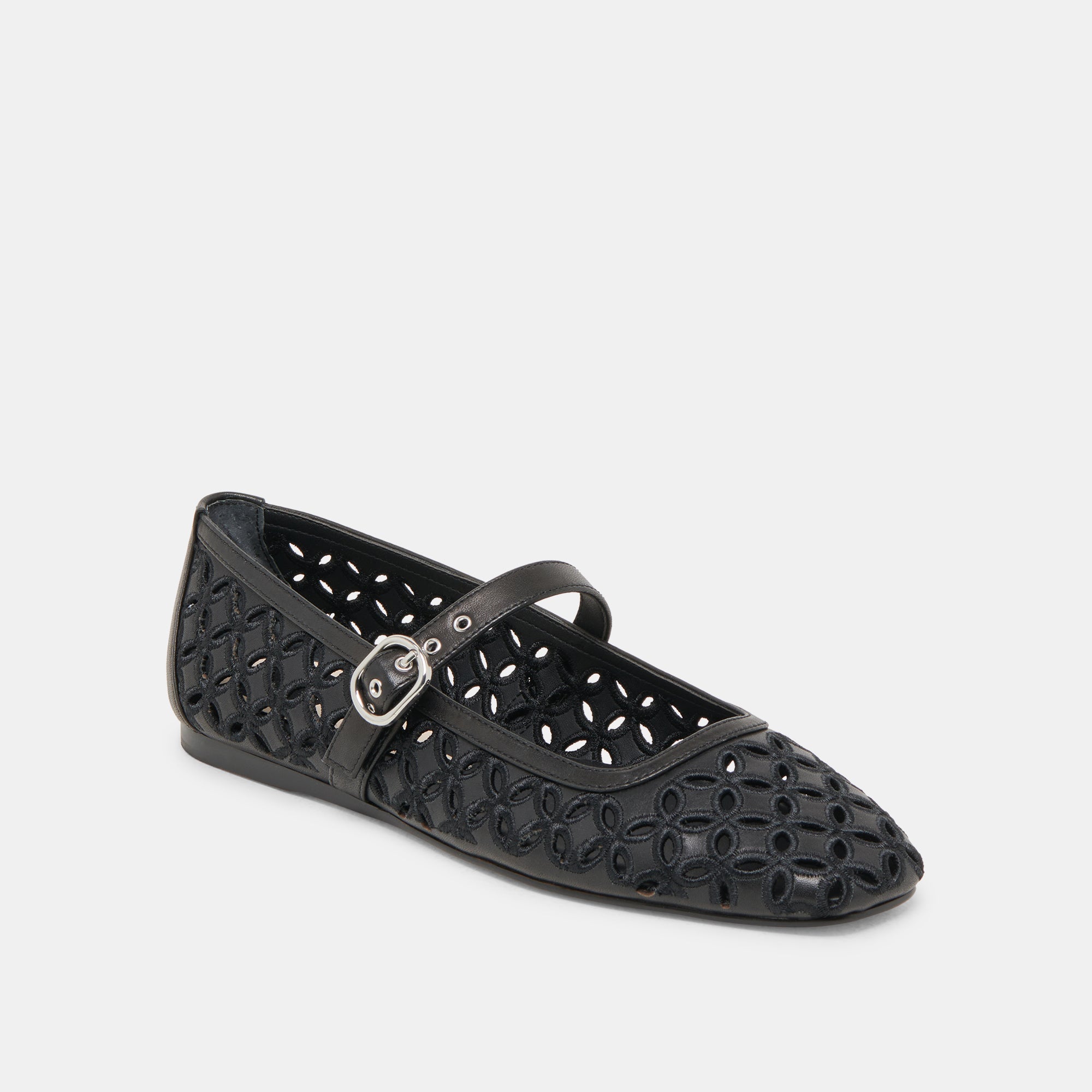 RODNI EYELET PERF BALLET FLATS BLACK LEATHER - Image 2