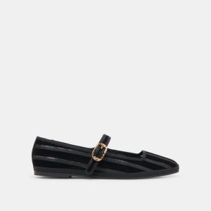 TAMEKA BALLET FLATS BLACK STRIPE MESH