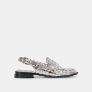 HARDI WIDE LOAFERS SILVER CRACKLED LEATHER - re:vita