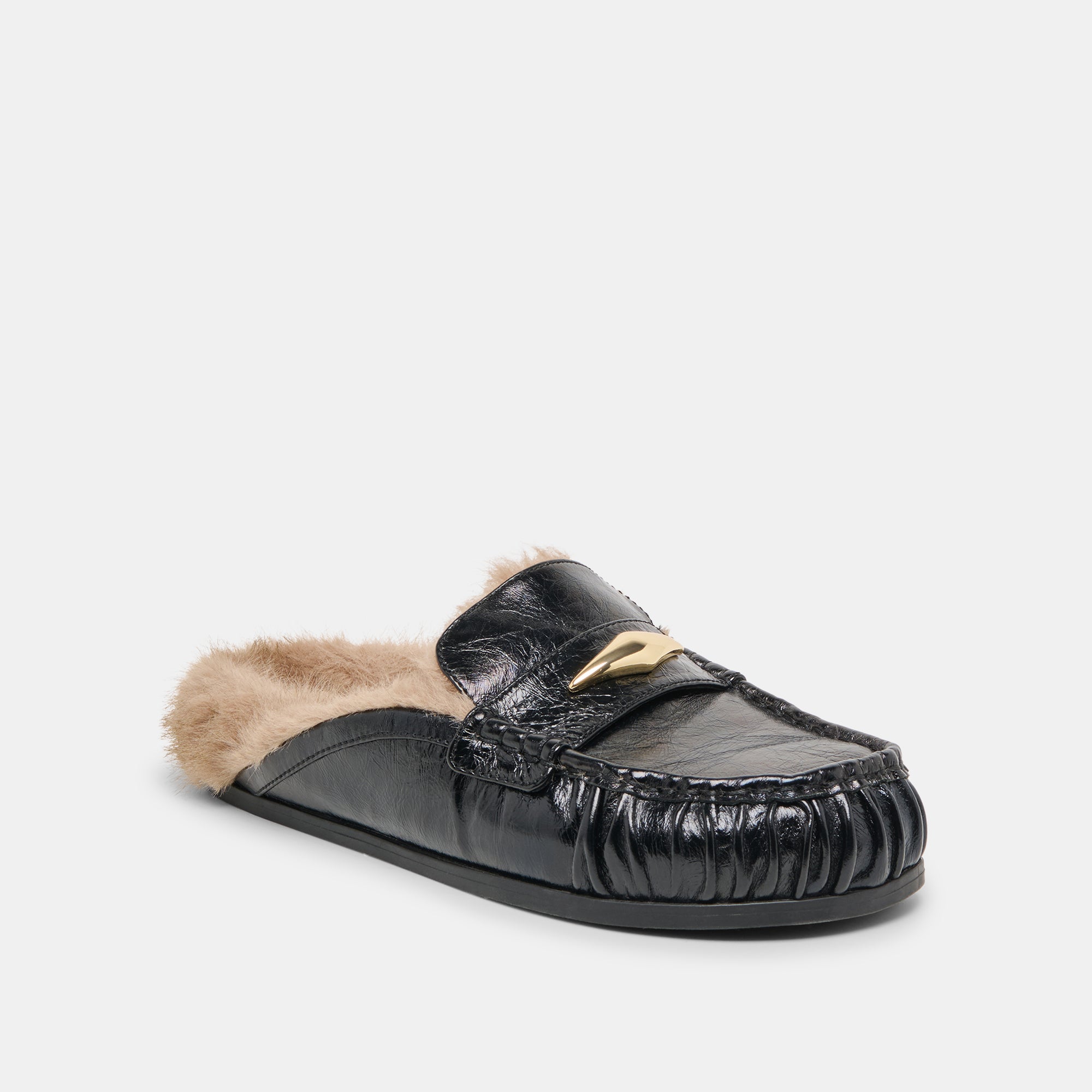 JODERO PLUSH FLATS BLACK LEATHER - Image 2