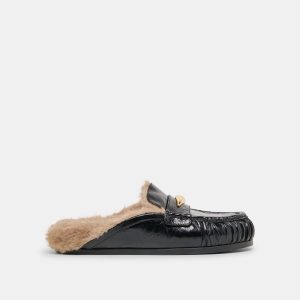 JODERO PLUSH FLATS BLACK LEATHER