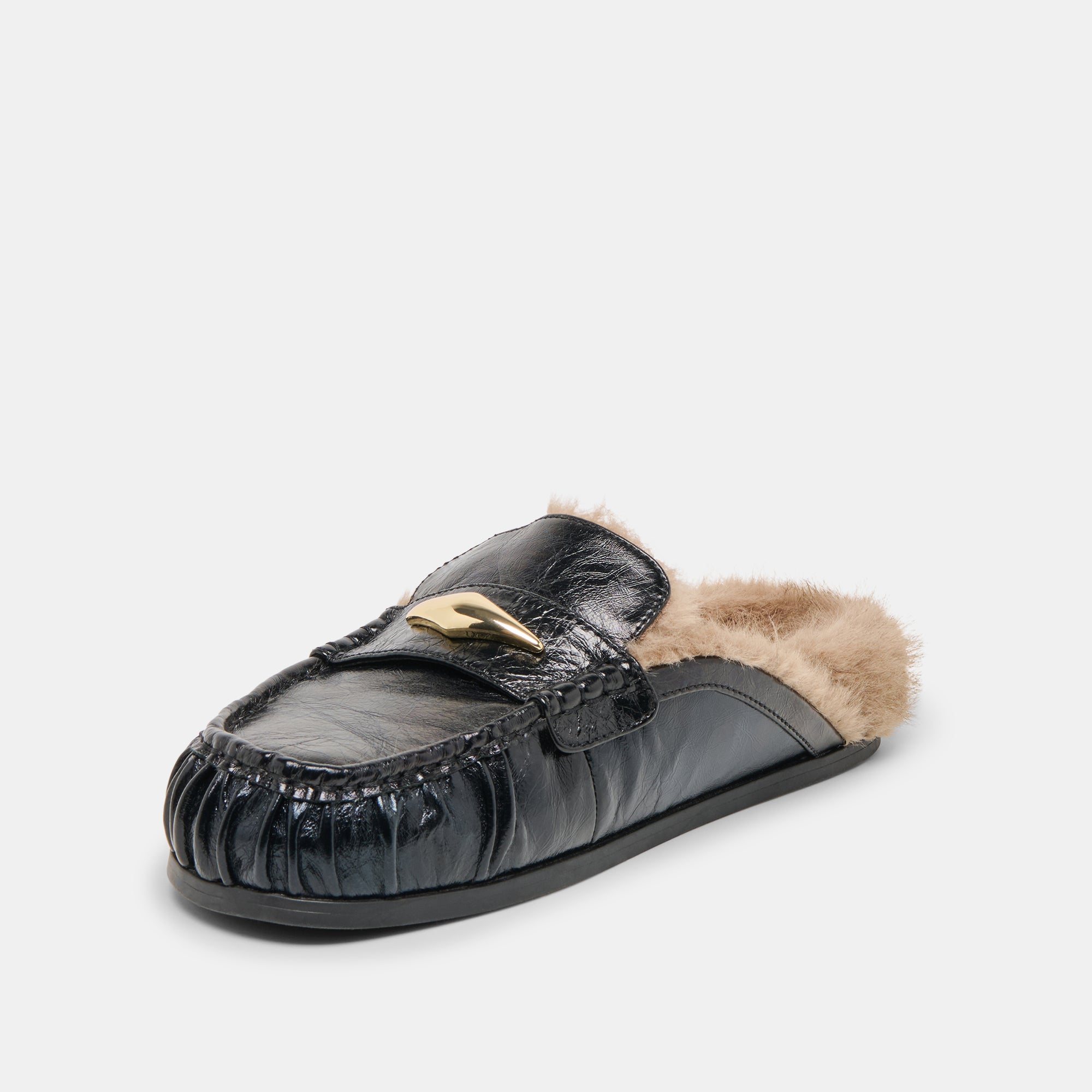 JODERO PLUSH FLATS BLACK LEATHER - Image 4