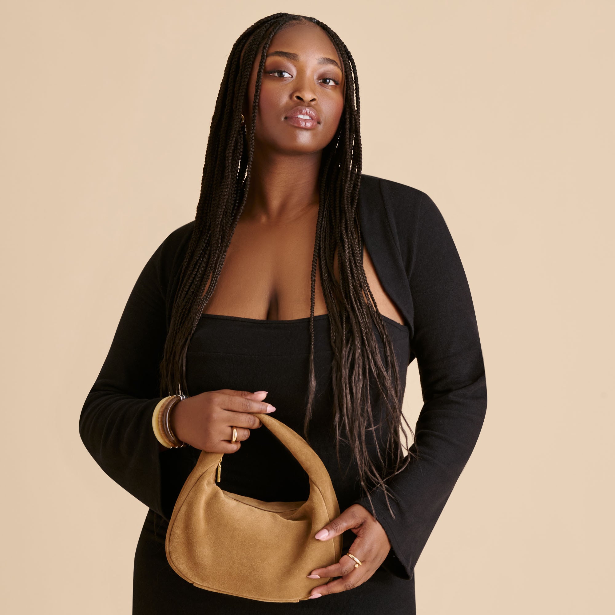 FRANKIE HANDBAG BROWN SUEDE - Image 2