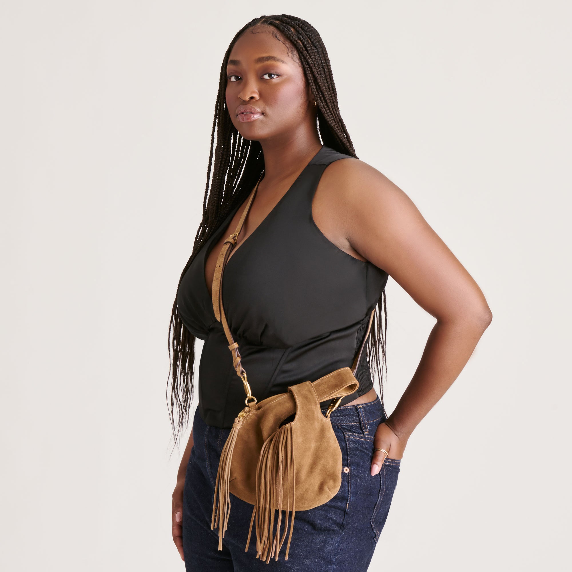 ZURY HANDBAG CAMEL SUEDE - Image 8