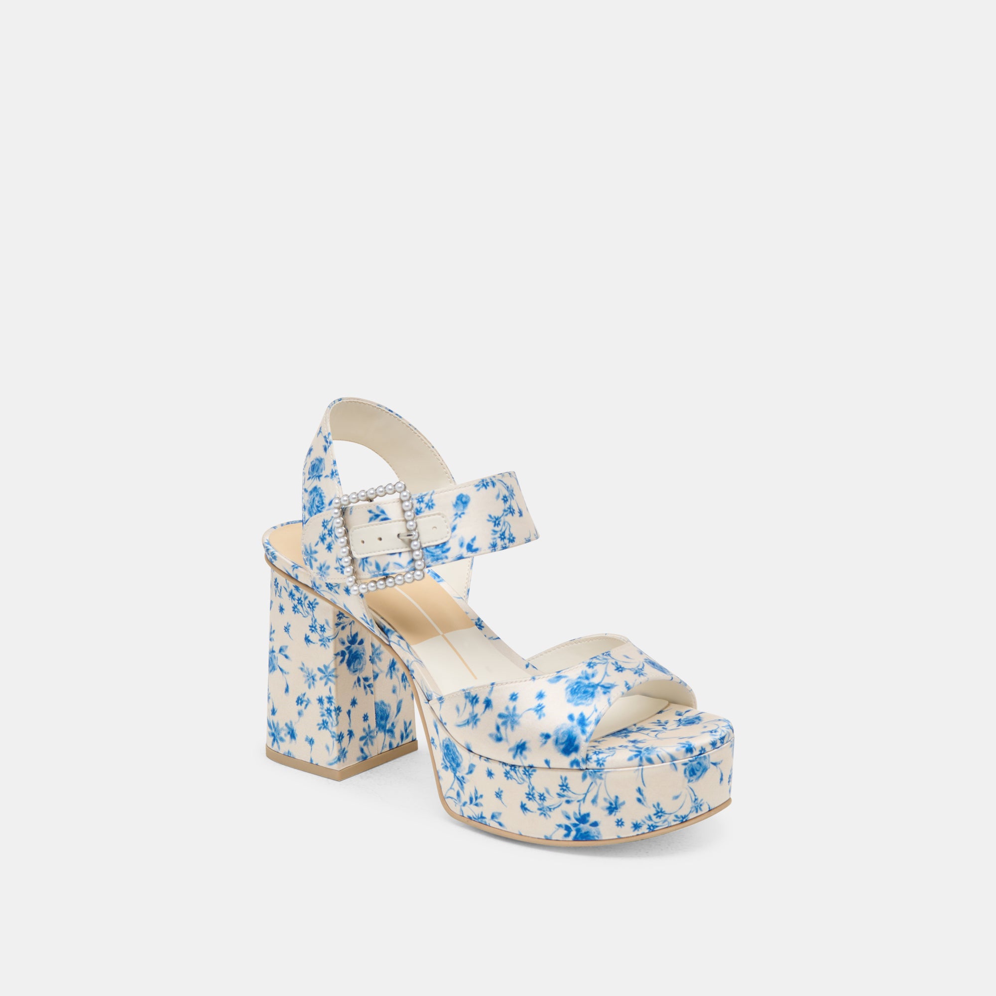 BOBBY PEARL HEELS BLUE FLORAL SATIN - Image 2