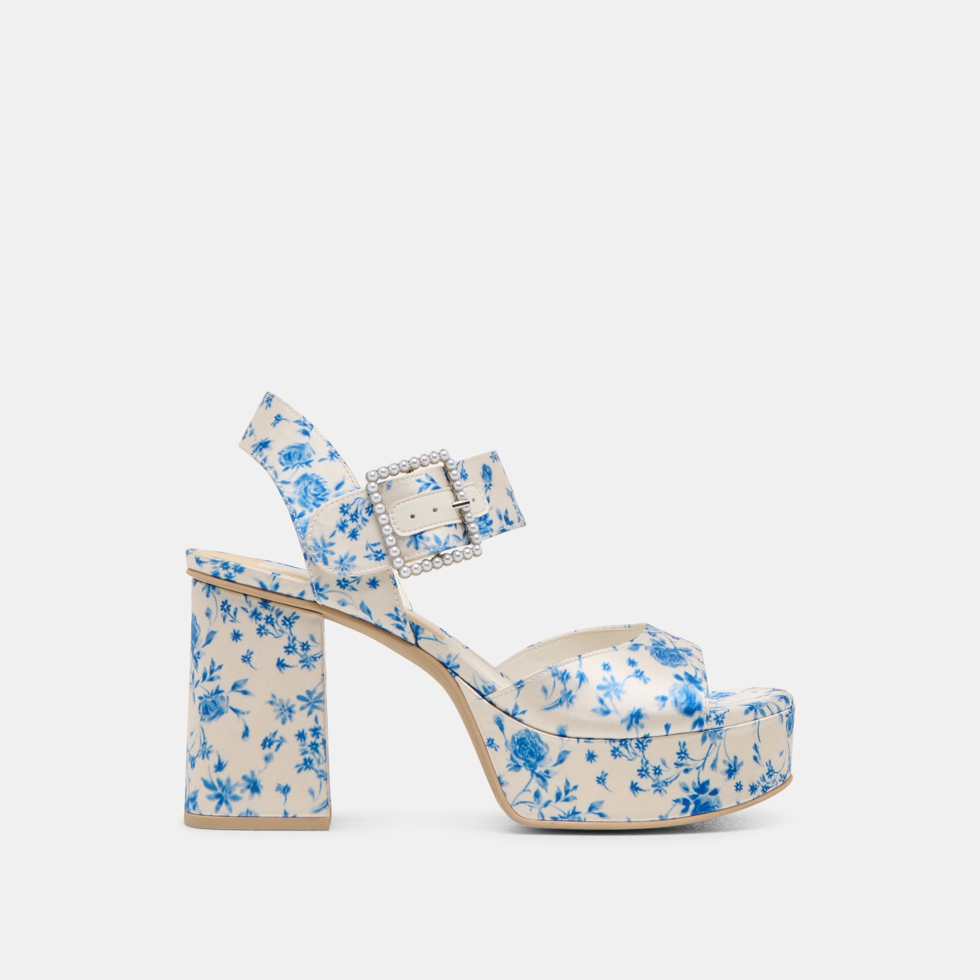 BOBBY PEARL HEELS BLUE FLORAL SATIN