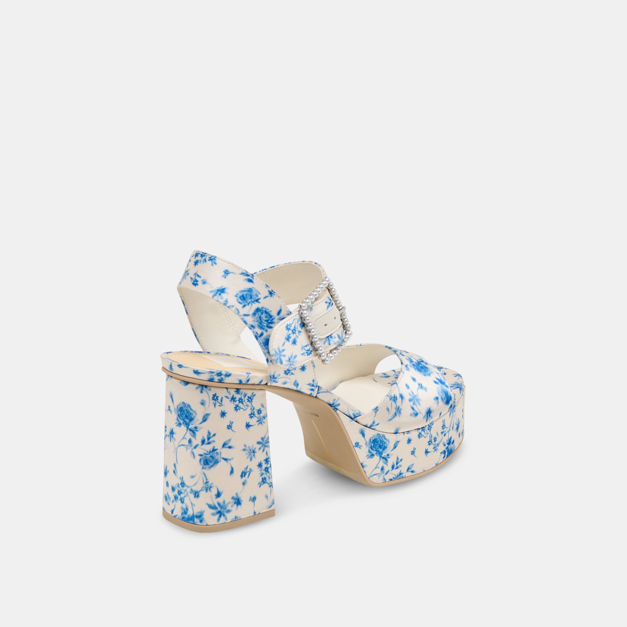 BOBBY PEARL HEELS BLUE FLORAL SATIN - Image 3