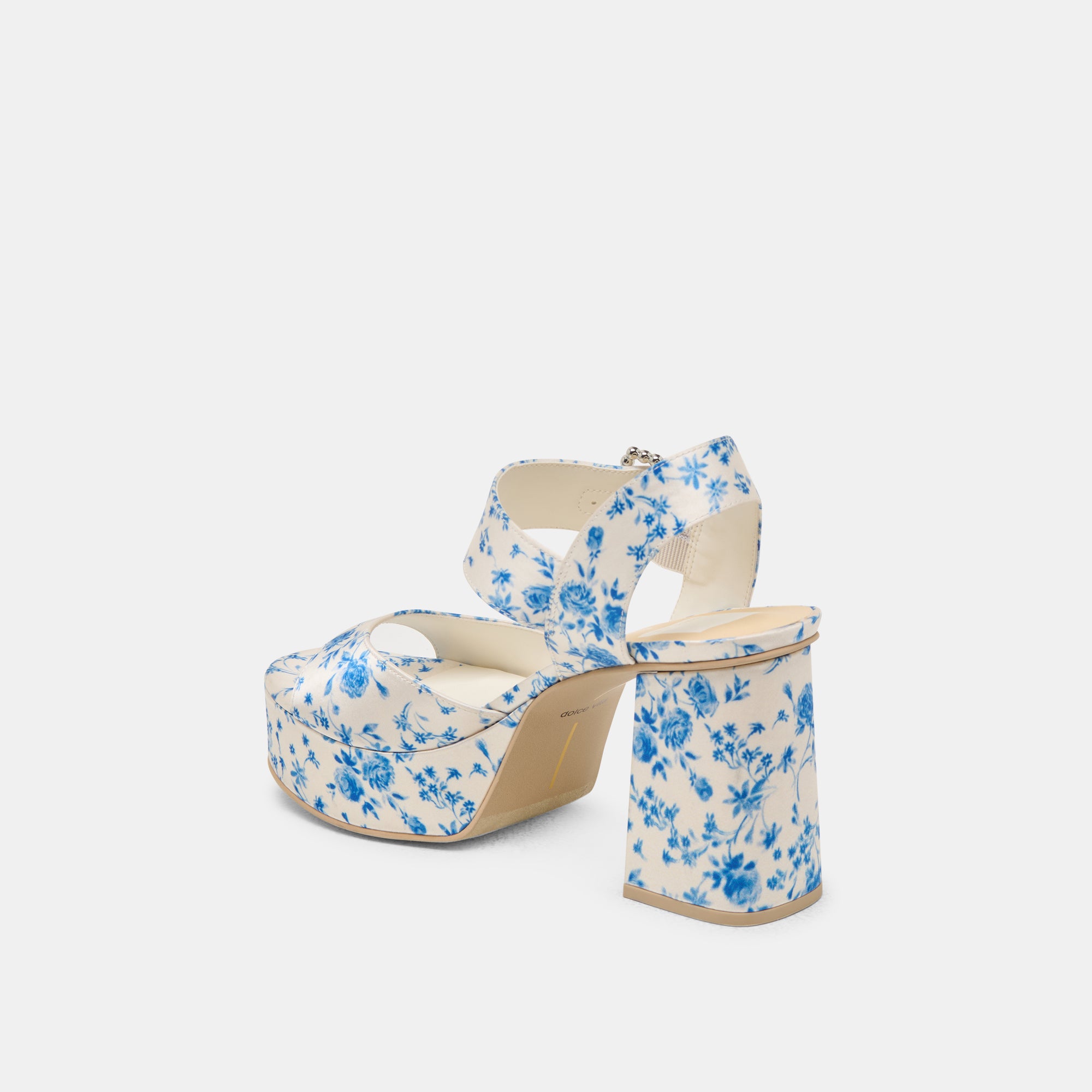 BOBBY PEARL HEELS BLUE FLORAL SATIN - Image 5