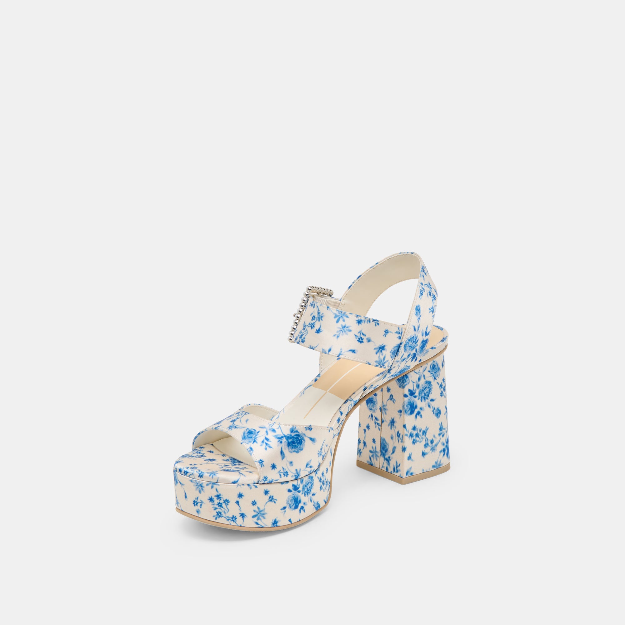 BOBBY PEARL HEELS BLUE FLORAL SATIN - Image 4