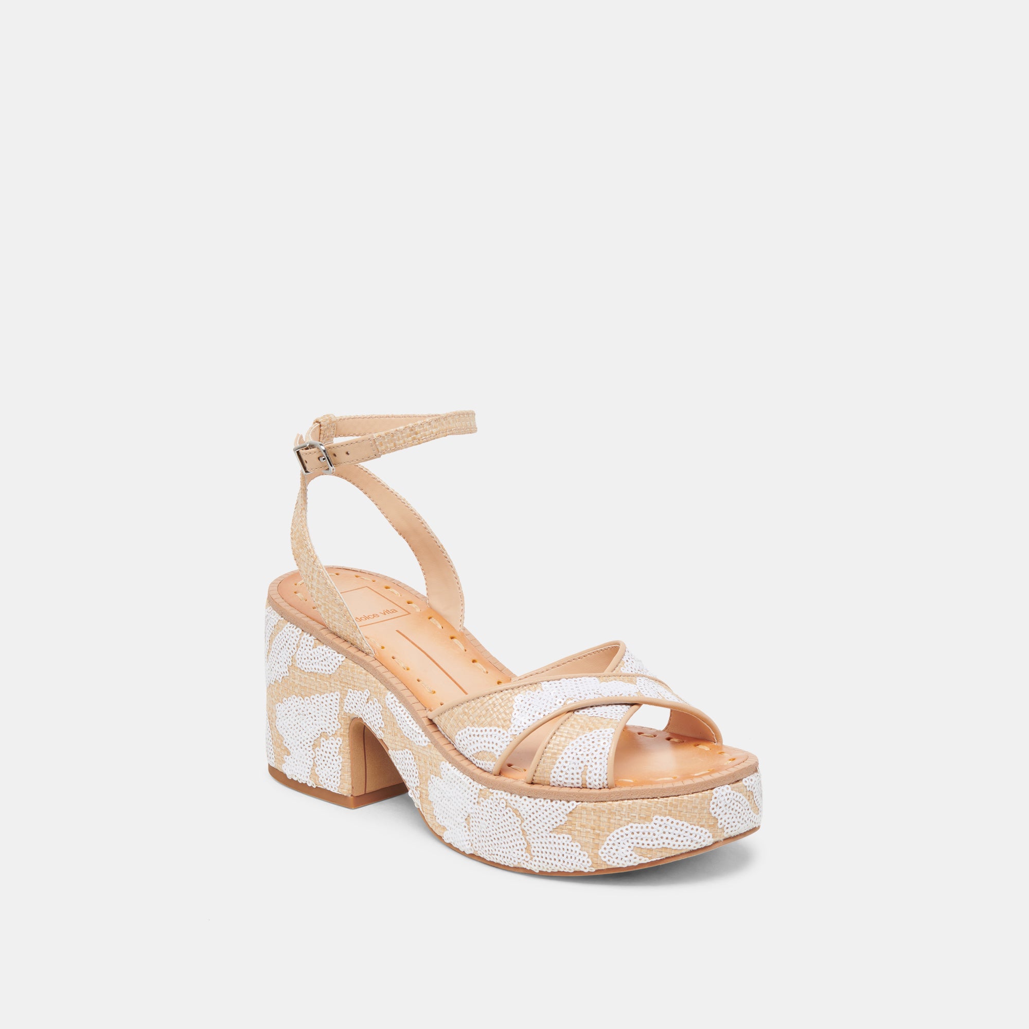 ENIKO HEELS NATURAL MULTI FLORAL SEQUIN - Image 2