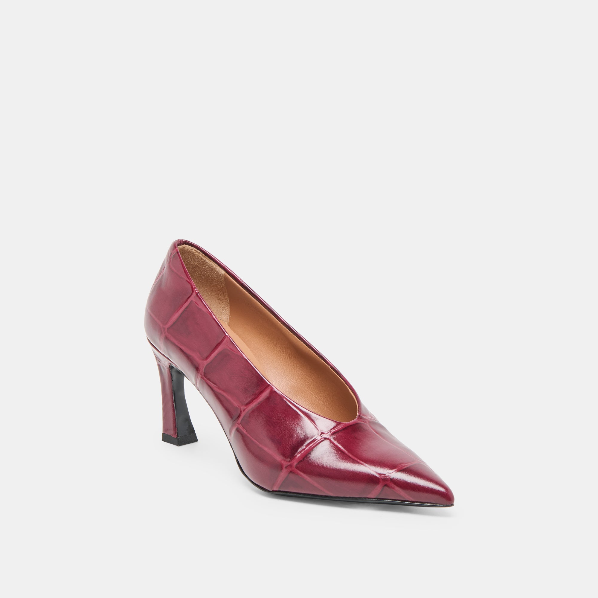 MIDGE HEELS BURGUNDY CROCO EMBOSSED LEATHER - Image 2