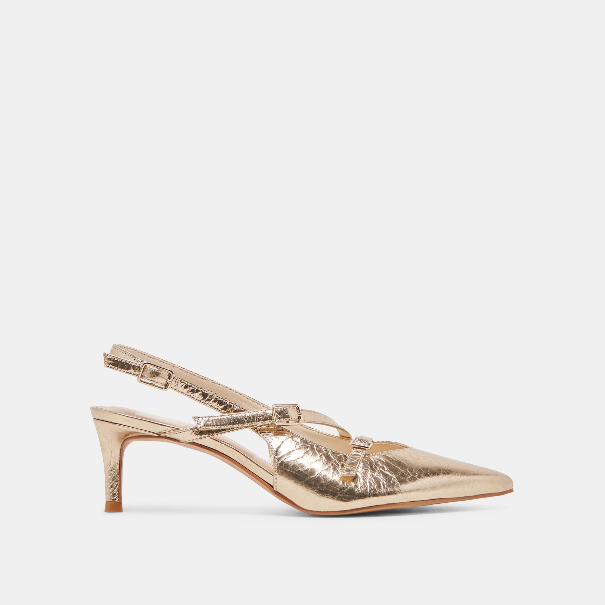 PAMLA MID WIDE HEELS LIGHT GOLD DISTRESSED LEATHER - re:vita