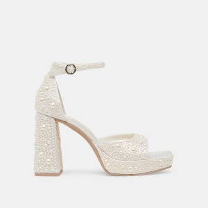 PANDRO PEARL WIDE HEELS TRUE WHITE SATIN