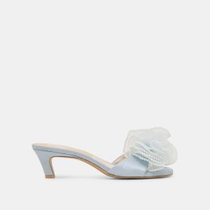 NARITA PEARL HEELS LIGHT BLUE SATIN
