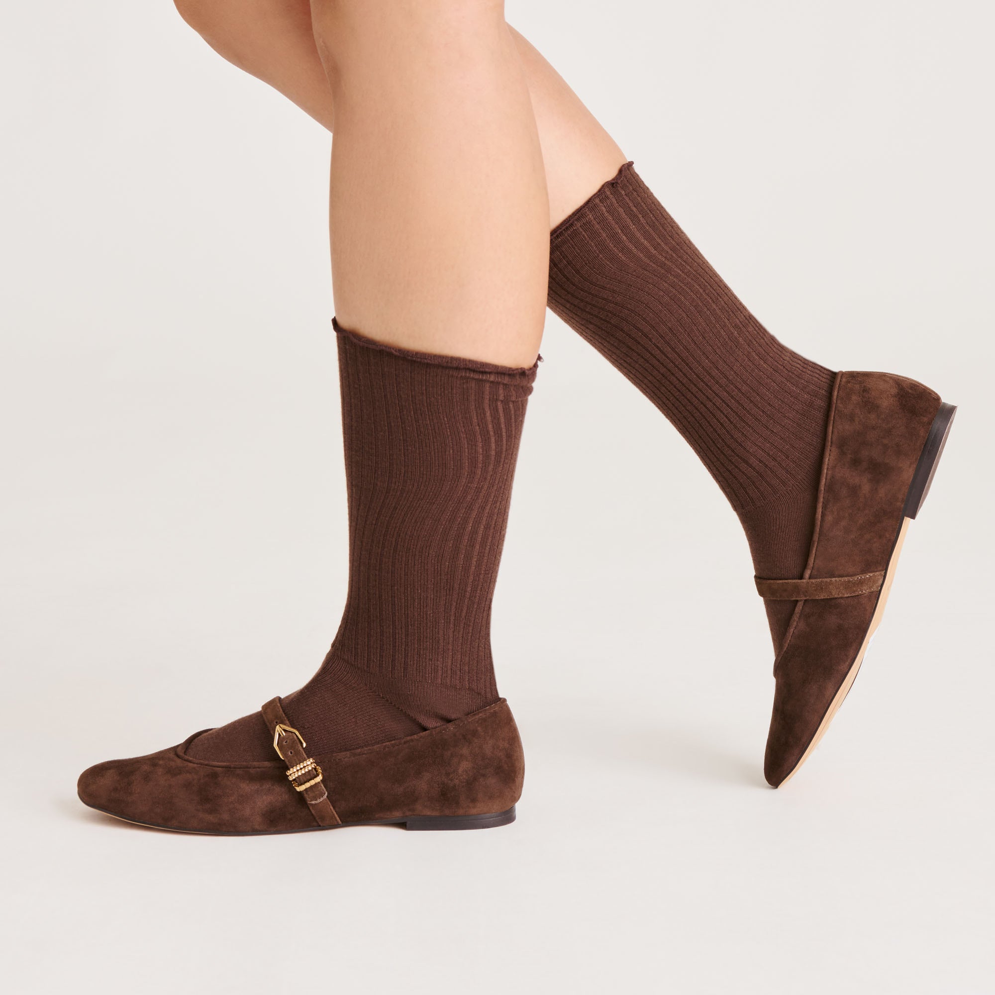 2 PACK LETTUCE EDGE BOW SOCKS TAN BROWN - Image 2
