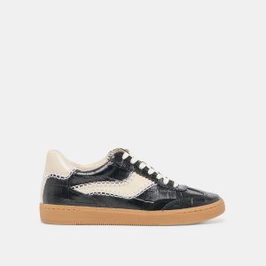 NOTICE STITCH SNEAKERS NOIR CROCO EMBOSSED LEATHER