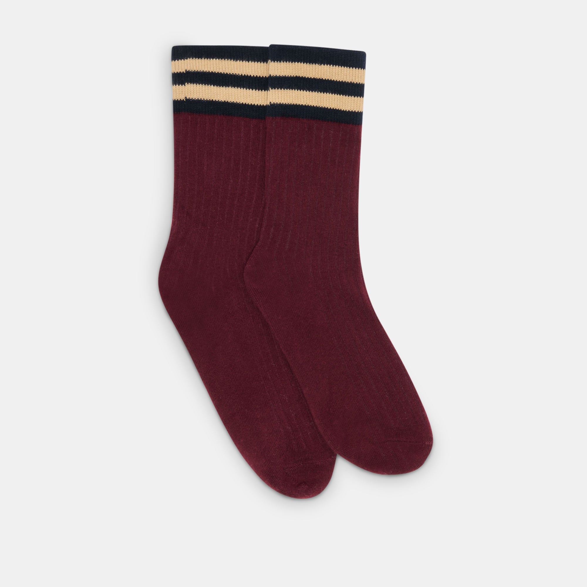 MULTI STRIPE CREW SOCKS BURGUNDY