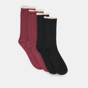 2 PACK PRAIRIE SOCKS BLACK BURGUNDY