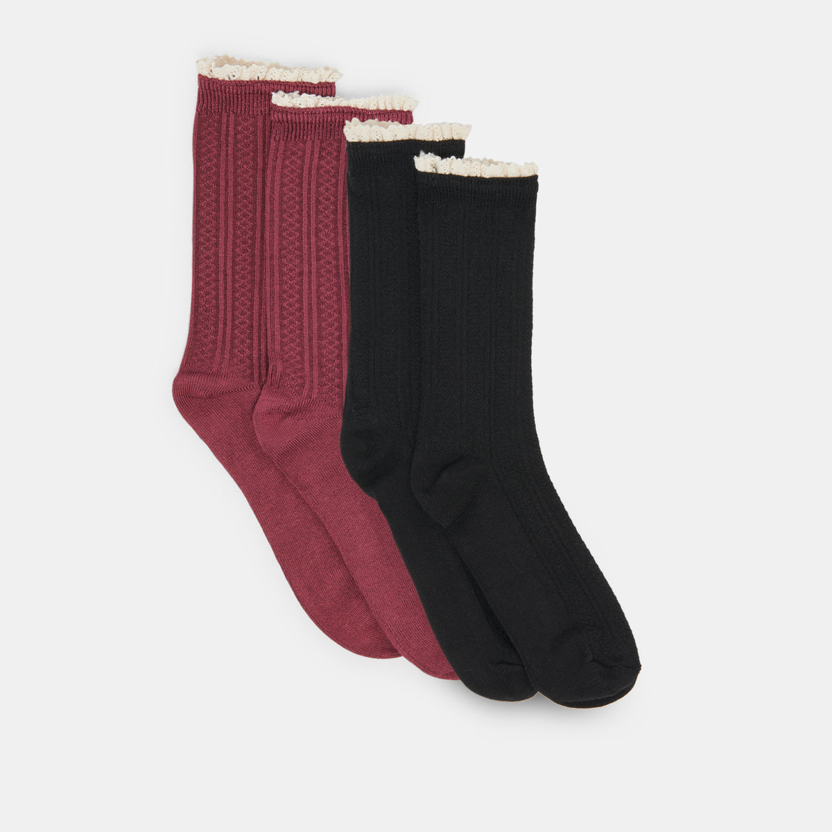 2 PACK PRAIRIE SOCKS BLACK BURGUNDY